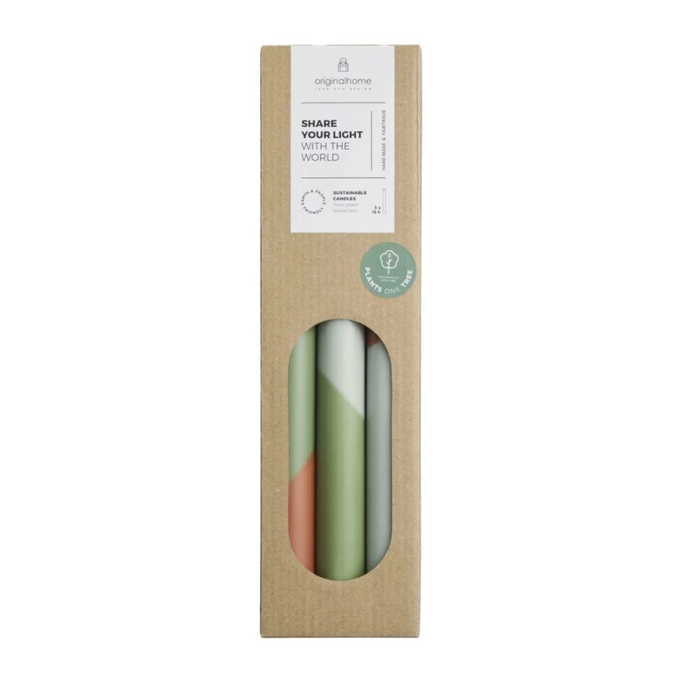 image 1 of Originalhome Eden Diagonal Candles (Pack of 3) | Green | Heather Green | One Size | 1