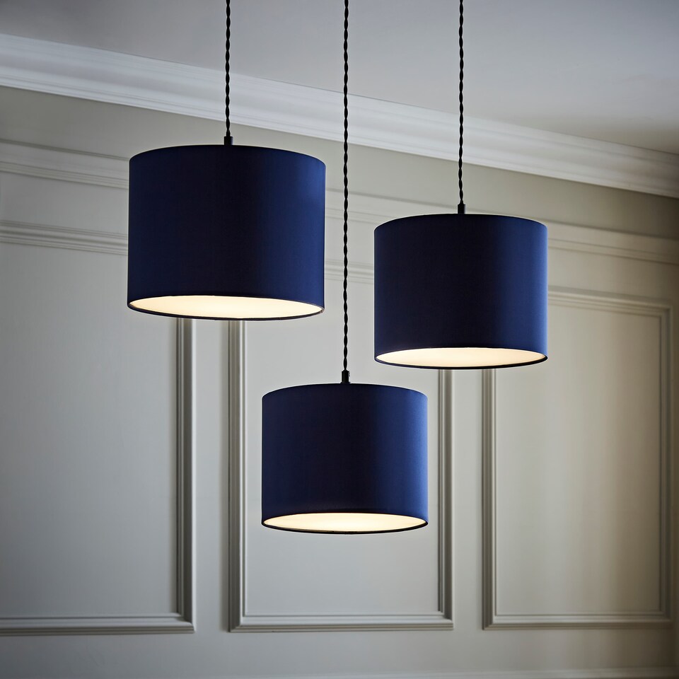 image 1 of ValueLights Torbery Set of 3 Navy Nesting Ceiling Light Shades and Bulbs