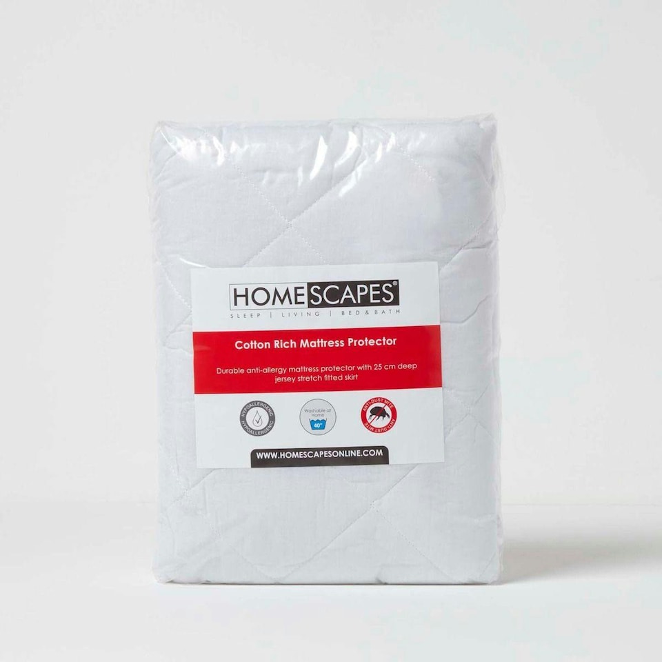image 1 of Homescapes Quilted Mattress Protector - Single | White | Single