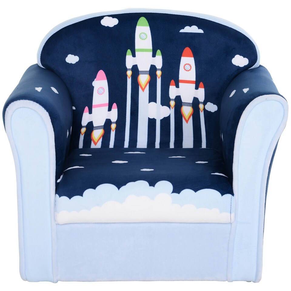 image 1 of HOMCOM Kids Armchair Toddler Sofa Foam Filled Upholstered Couch Rocket 