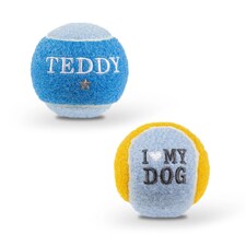 Pre-Personalised Dog Ball Gift Pack 2pcs Blue Teddy