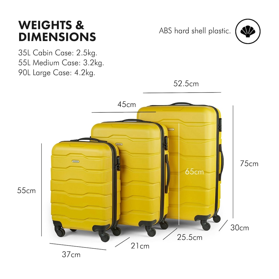 image 1 of VonHaus 3pc Yellow Luggage Set, 360° Silent Spinner Wheels
