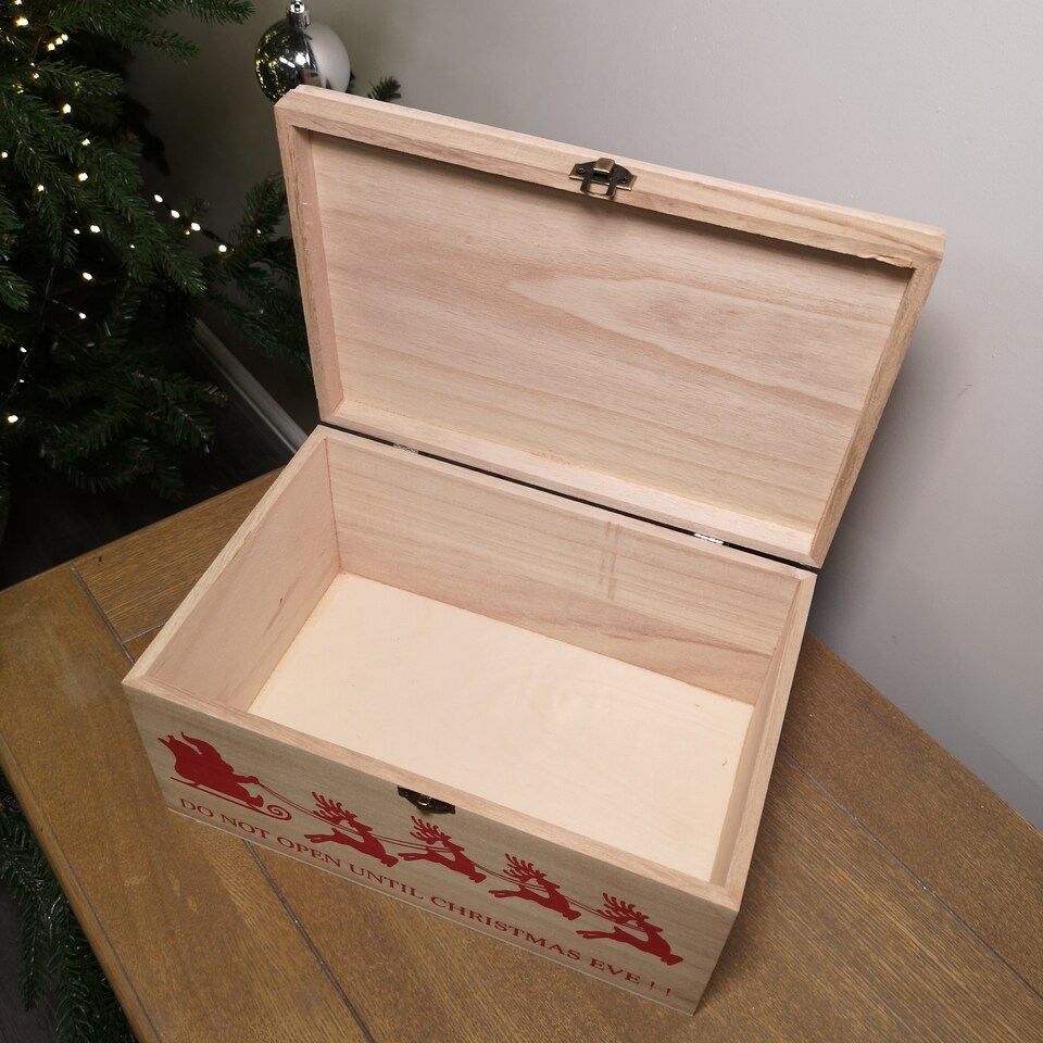image 1 of 30cm Wooden Christmas Eve Gift Box with Personalisable Name Plate