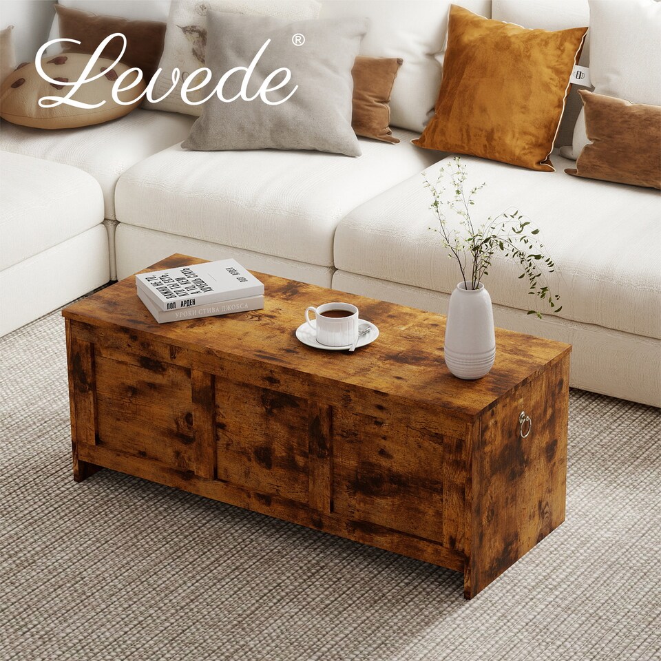 image 1 of Levede Storage Bench Rustic Wooden Cabinet Chest Table Toy Box Indoor Furniture