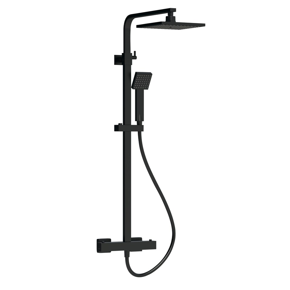 image 1 of Thermostatic Shower Kit Fixed HeadAdjustable Handset Matt Black | Black | Matt Black | 1