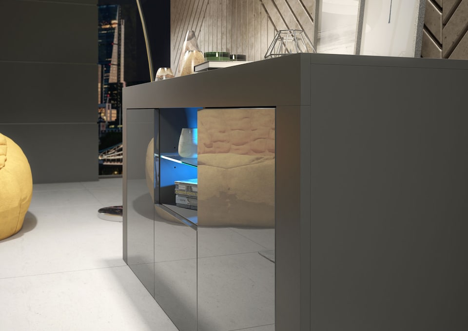 image 1 of TV Unit TV Stand Sideboard Media Cabinet Storage Cabinet Grey High Gloss LED 145cm