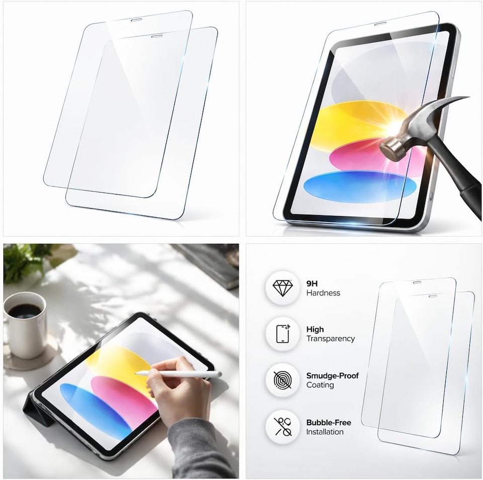 image 1 of KAV Tempered Glass for iPad A16 11th Gen 11 Inch 2025 and iPad 10th Gen 10.9 Inch 2022 High Transparency 9H Anti Scratch HD Clear Bubble Free Easy Install Screen Protector (Pack of 2)