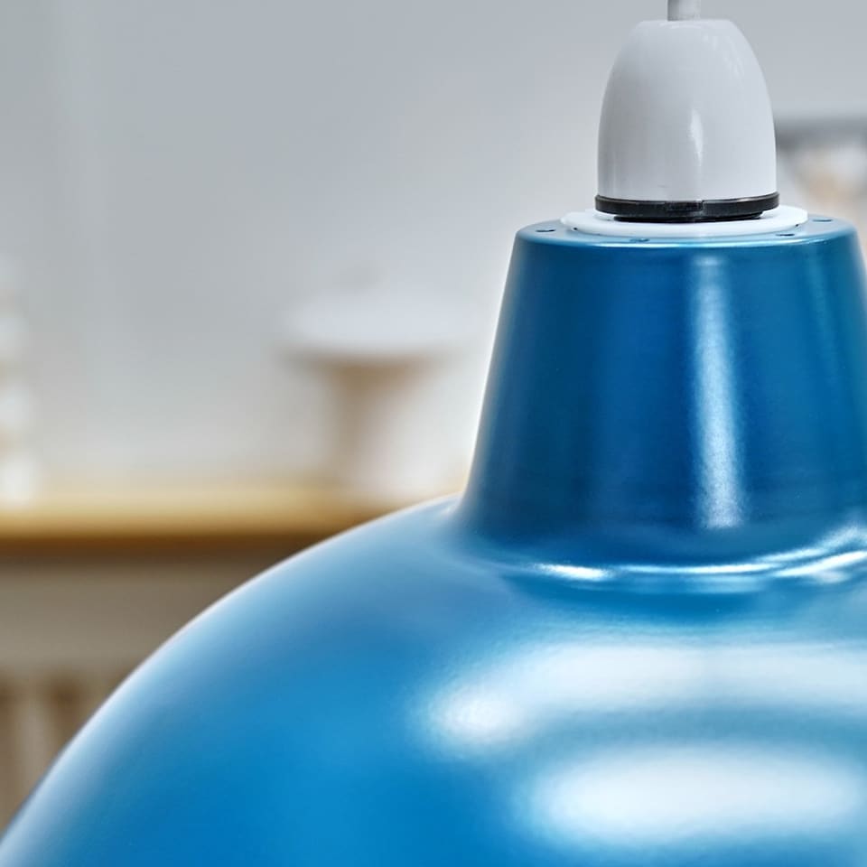 image 1 of ValueLights Civic French Blue Metal Ceiling Light Shade & Bulb | Blue