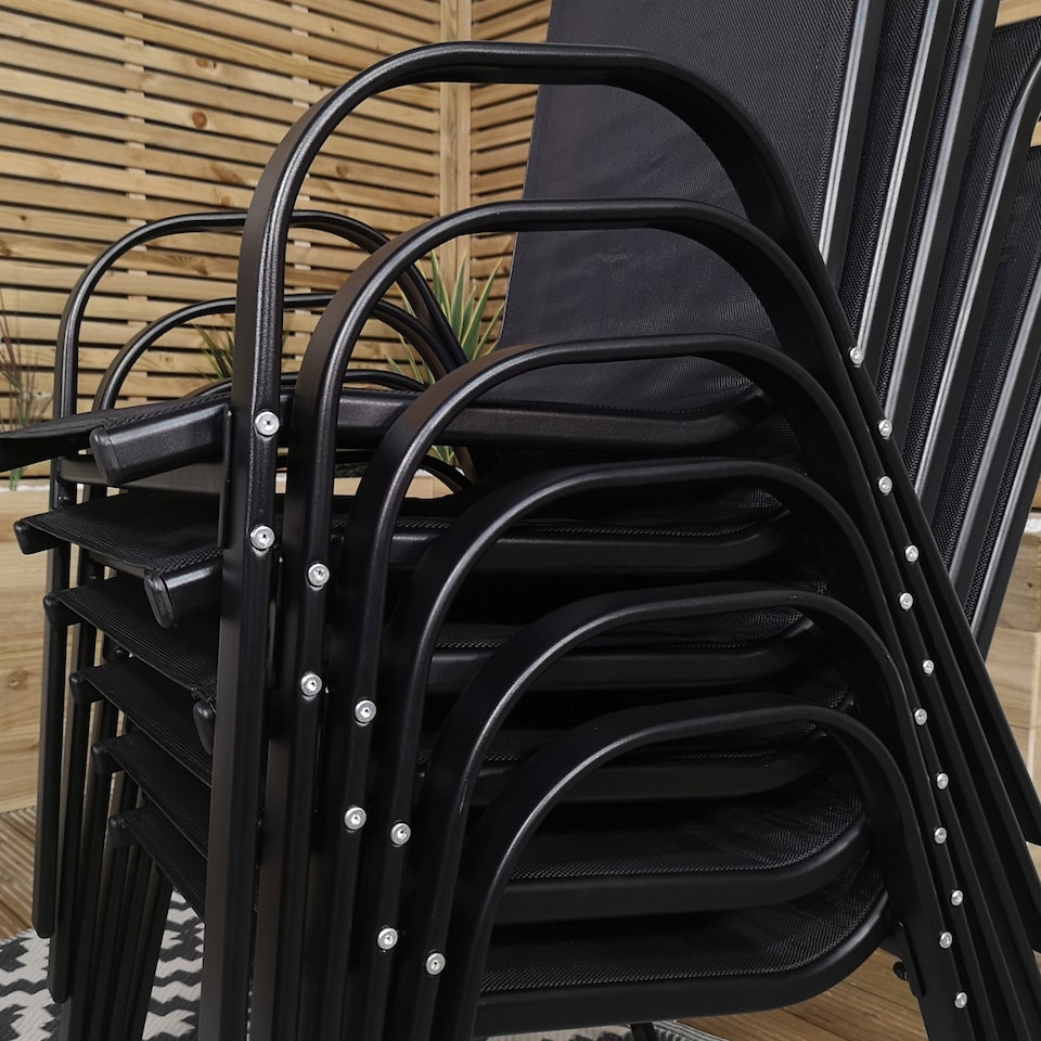 image 1 of Set of 6 Outdoor Garden Patio Textilene Furniture Chairs in Black