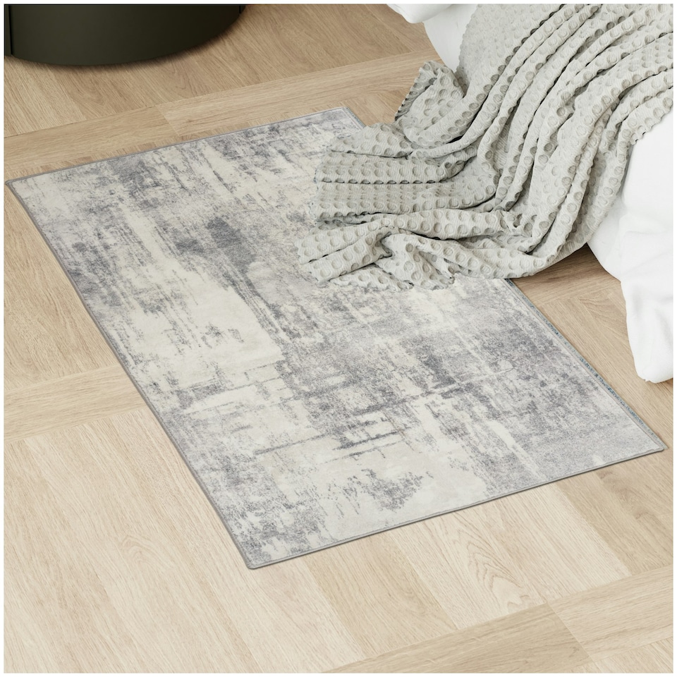 image 1 of Washable Rug Nadira - different sizes, abstract pattern, synthetic wool and felt, non-slip Cream | Beige/Grey | 110 x 60 cm