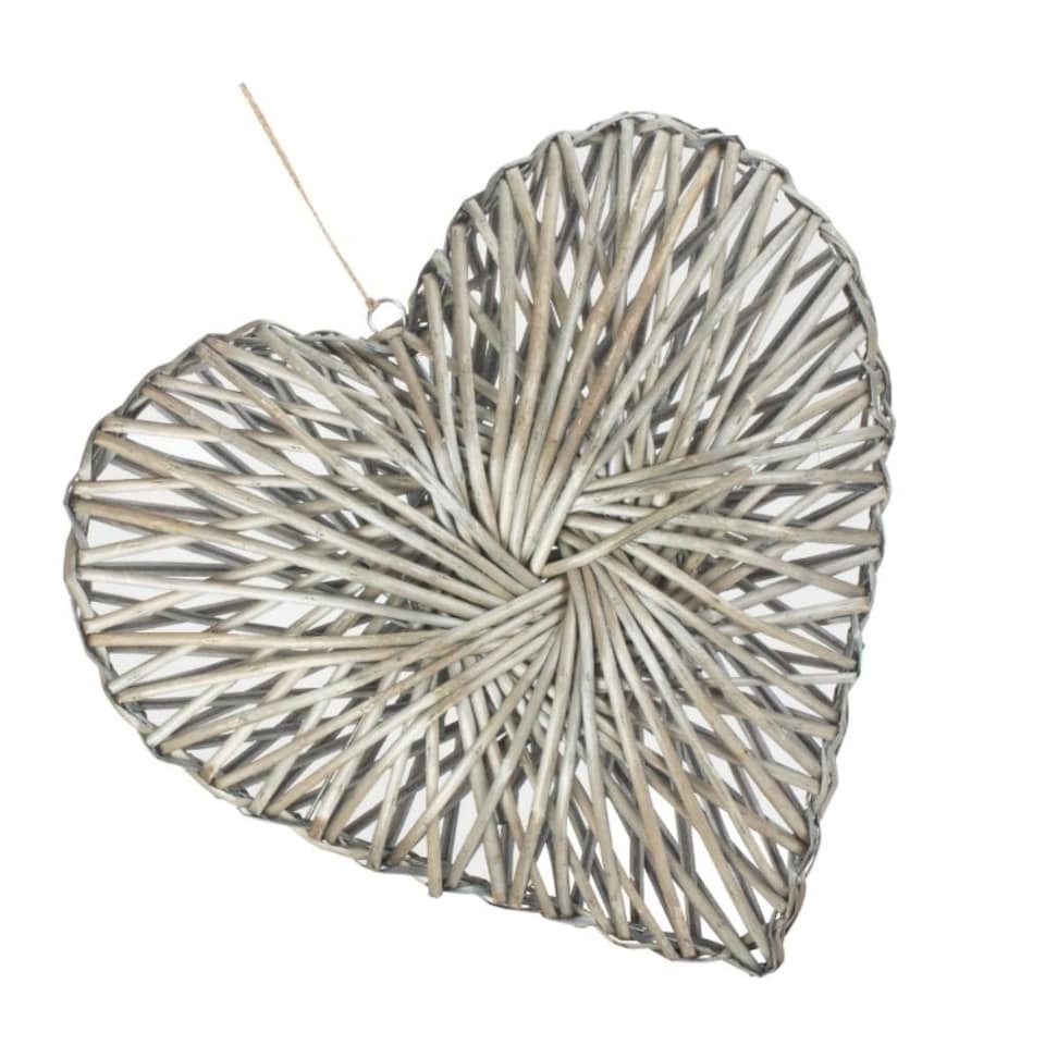 image 1 of Medium Wicker Heart Wreath Grey Wash Finish | Brown | Natural