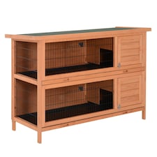 PawHut Rabbit Hutch, Guinea Pig Hutch with No-Leak Trays & Divider, Orange