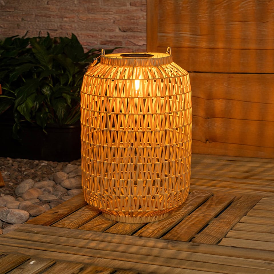 image 1 of ValueLights Solar Powered Outdoor Natural Rope Lantern Garden Light Floor Lamp | Cream
