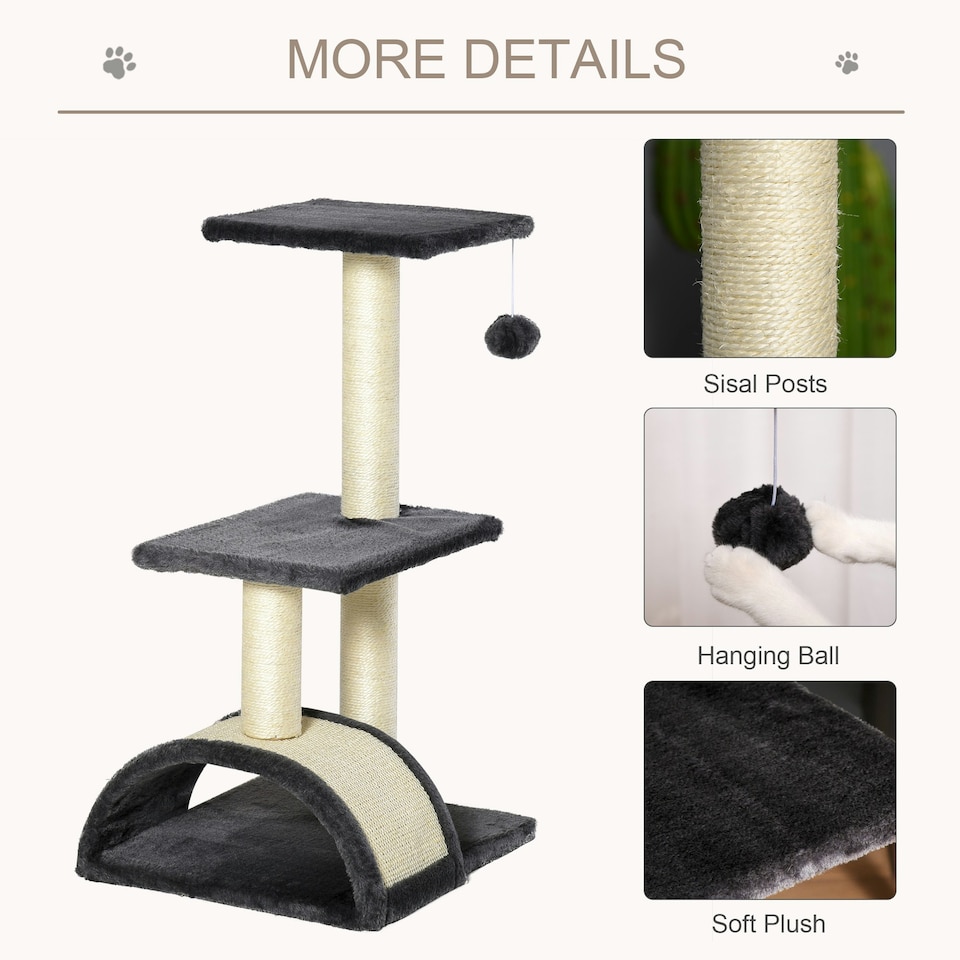 image 1 of PawHut Cat Tree Tower with Sisal Scratch Post, Arc Perch, 72cm, Black