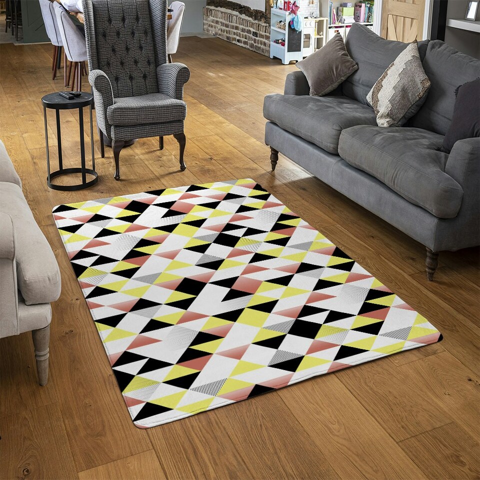 image 1 of Yellow, Pink & Black Geometric Pattern (Rug) Yellow | Medium: 80x150cm