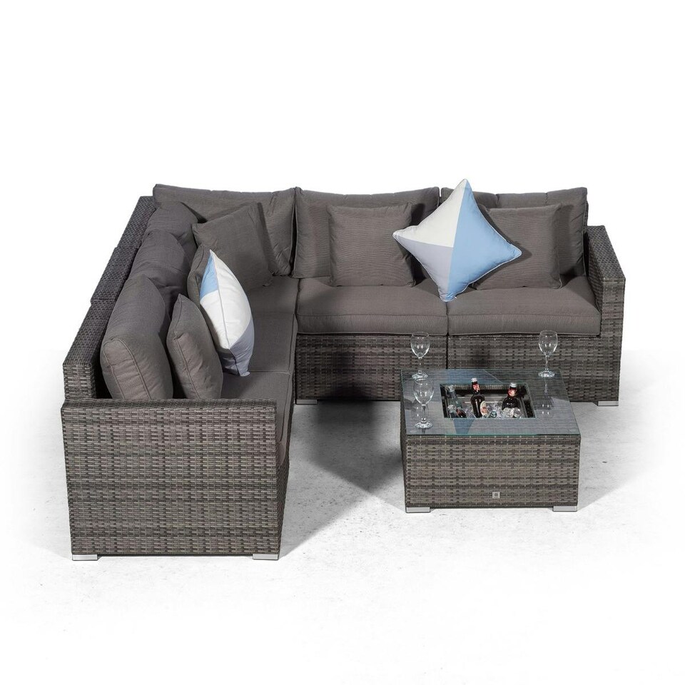 image 1 of Havana 5 Seat Rattan Corner Sofa Set with Ice Bucket Coffee Table Grey | Grey