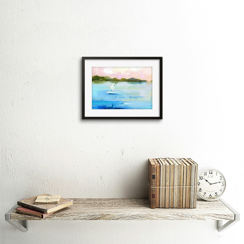 image 1 of Sail Boat Sea Coast Abstract Seascape Bathroom 9x7" Black Framed Wall Art Print