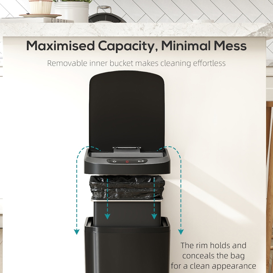 image 1 of HOMCOM 12L Sensor Bin, Automatic Touchless Motion Sensor Kitchen Bin, Compact Rubbish bin with Fingerprint Resistant Stainless Steel for Hygienic Gyms, Home Office Use, Black | Black