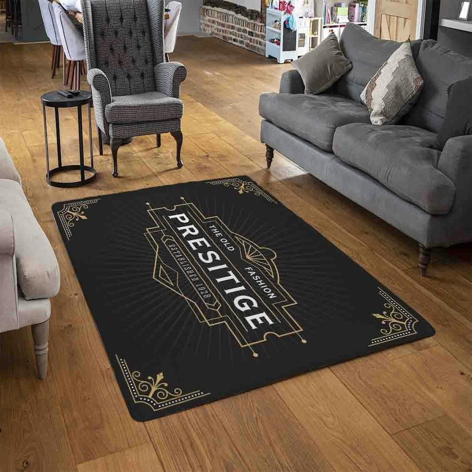 image 1 of Art Deco Old Fashioned Prestige (Rug) Black | Large: 140x200cm