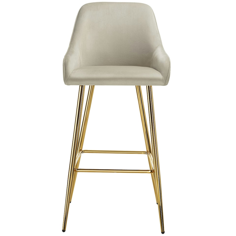 image 1 of Bar Stool Avane - with backrest, upholstered, velvet look - Set of 6 Cream | Gold