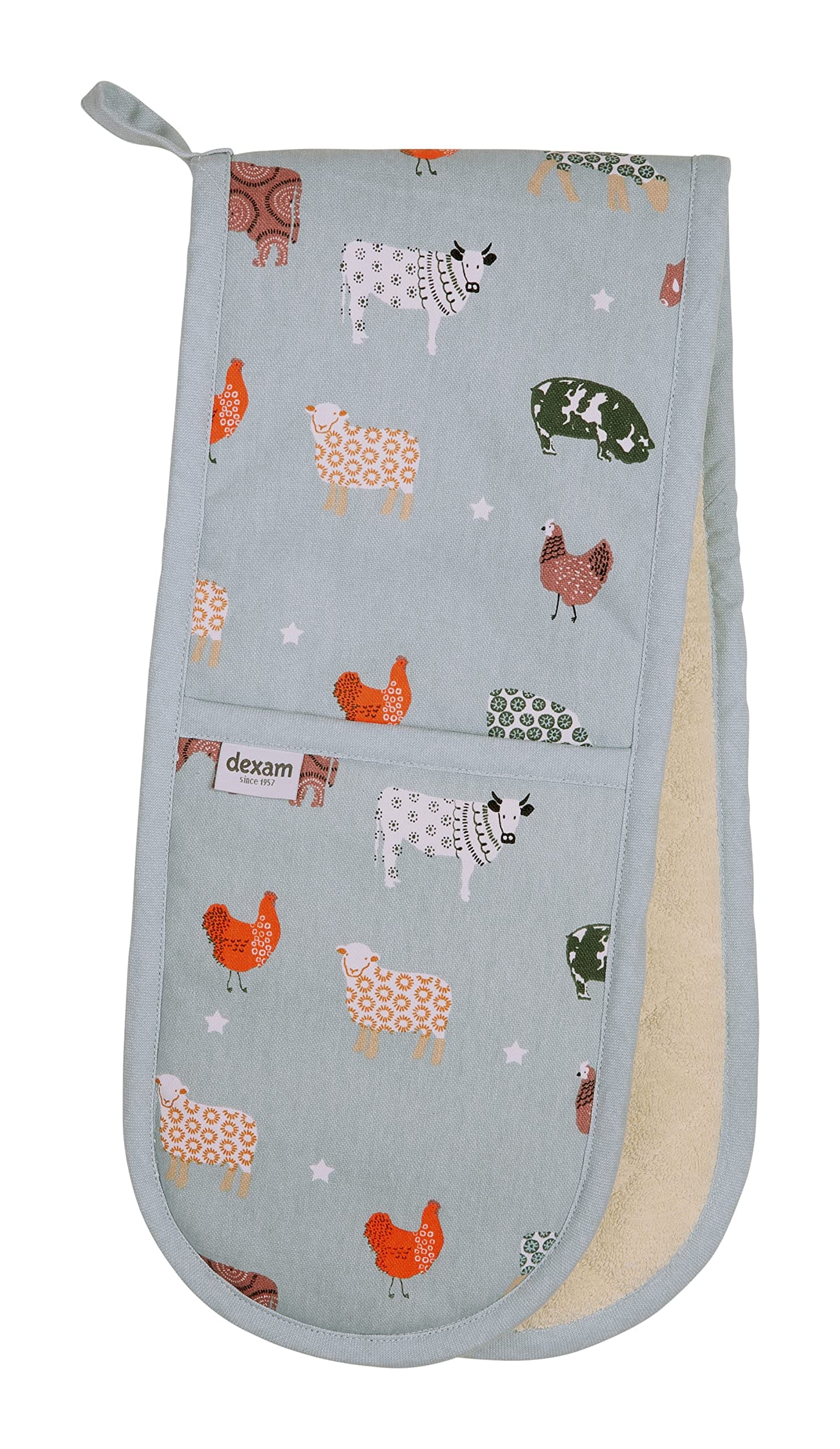 dexam Farmyard Double Oven Gloves - Blue