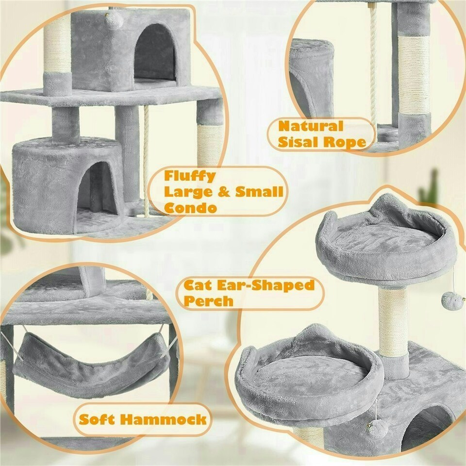 image 1 of Yaheetech 158 cm Multi Level Cat Tree with Condos Light Grey