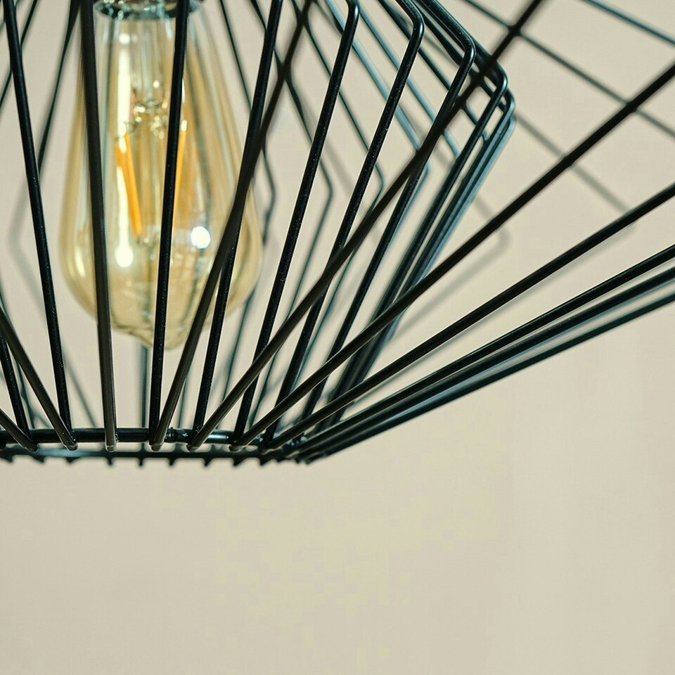 image 1 of ValueLights Geometric Design Black Wire Basket Cage Ceiling Pendant Light Shade