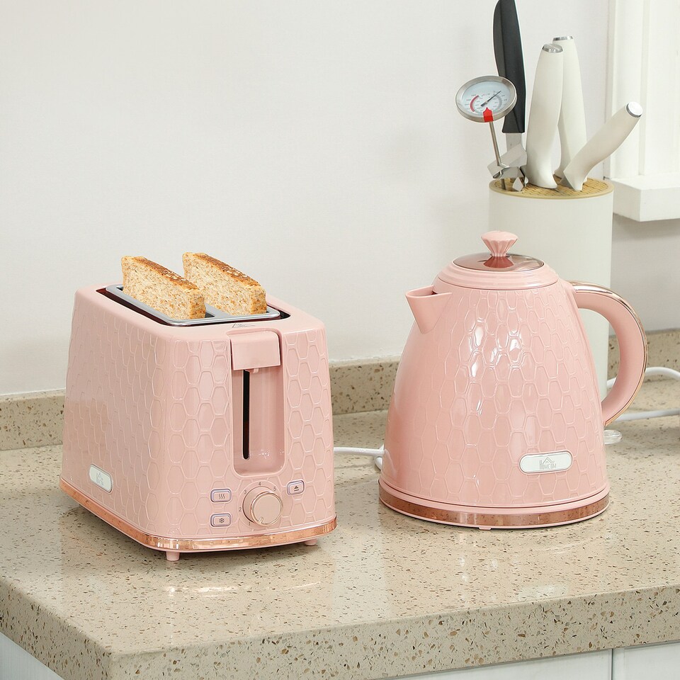 image 1 of HOMCOM Kettle and Toaster Set 1.7L Kettle & 2 Slice Toaster Set, Light Pink