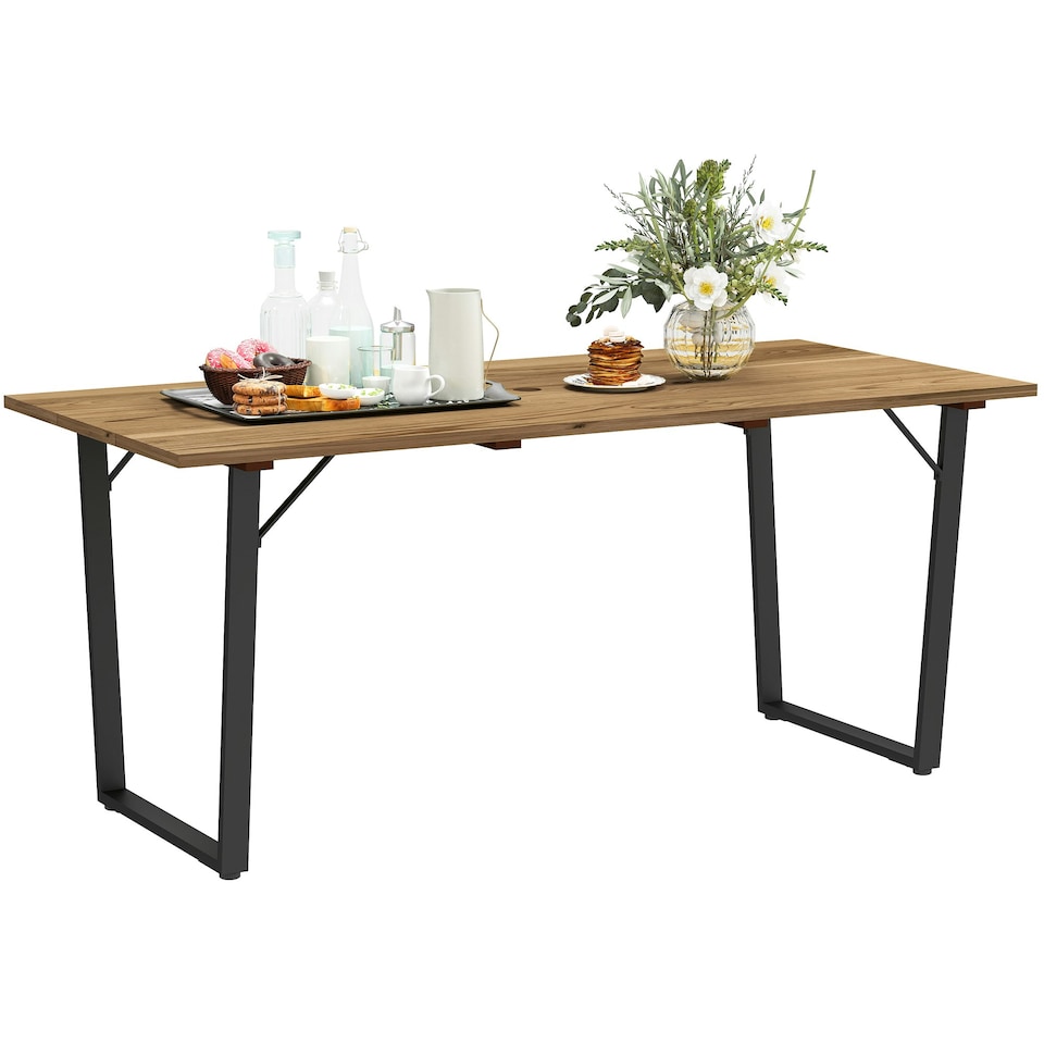 image 1 of Outsunny 175x80cm Rectangular Dining Table for 6, Brown Brown