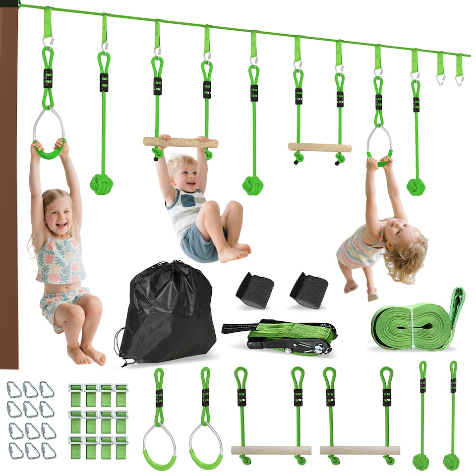 image 1 of AIYAPLAY Seven-Piece Kids Zip Line Kit for Garden, 10m Length