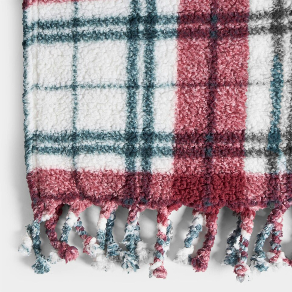 image 1 of OHS Check Tassel Sherpa Throw Soft Blanket - Red/Green Red | Red/Green