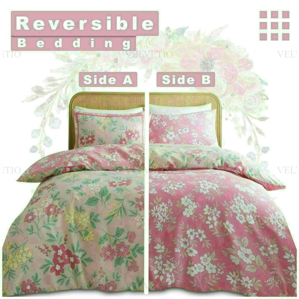image 1 of Hattie Floral Duvet Cover Set Reversible Polycotton Beddings Pink | Double