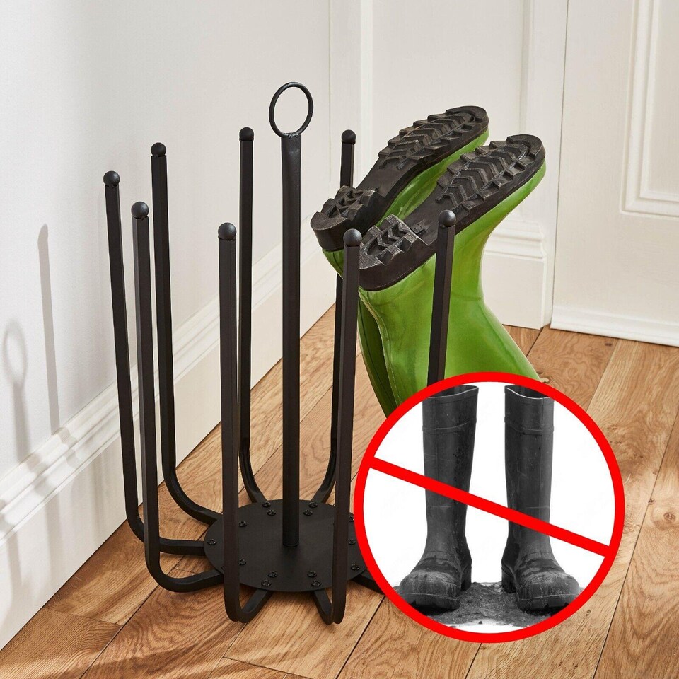 image 1 of House of Home Welly Holder Stand 5 Pair Black Boot Shoe Holder Rack Round Organiser Space Saver Storage | Black