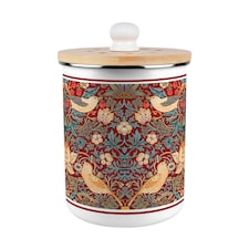 Strawberry Thief Food Waste Caddy - Metal 2L Red Decorative Kitchen Compost Bin