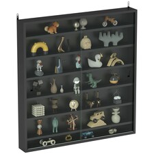 HOMCOM 7-Tier Wall Display Cabinet w/ Shelves Glass Doors, Rustic Brown N/A