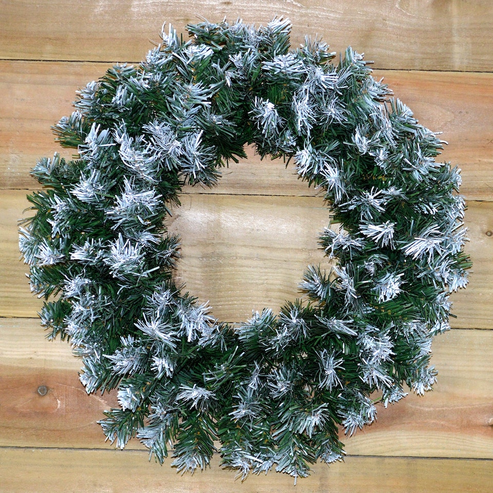 image 1 of 55cm Premier Christmas Snow Tipped Green Pine PVC Door Wreath