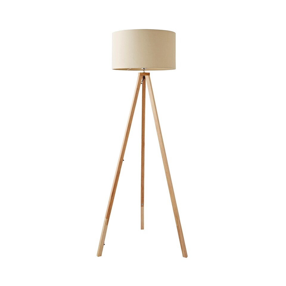 image 1 of ValueLights Barbro Wood Tripod Floor Light Lamp Natural Shade | Cream