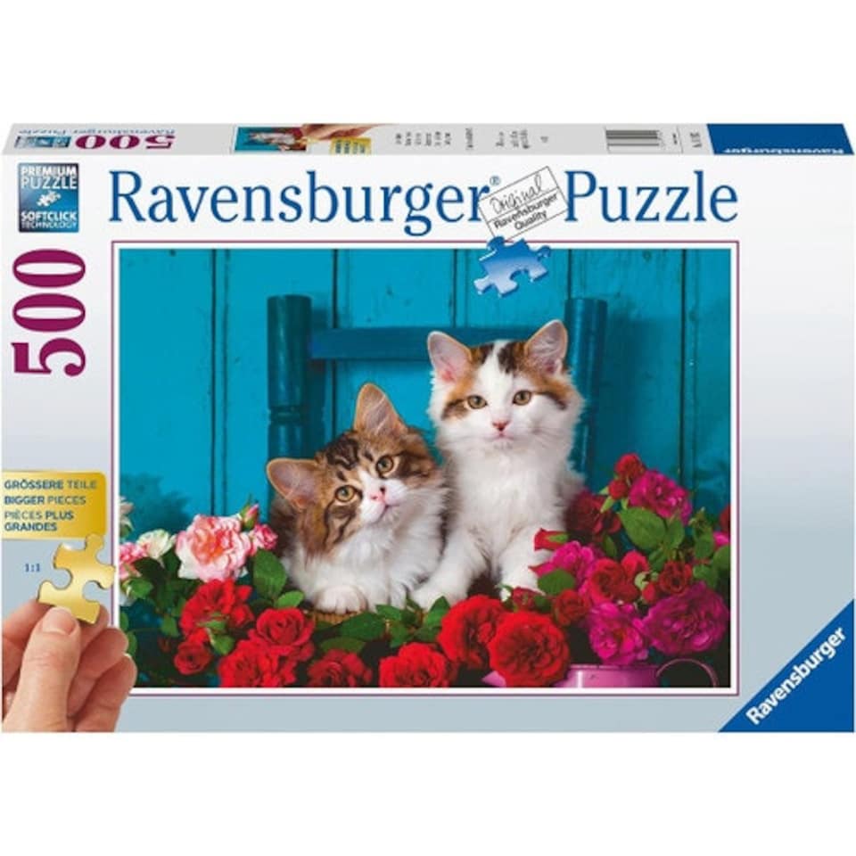 image 1 of Ravensburger Kittens And Roses 500 Piece Jigsaw Puzzle