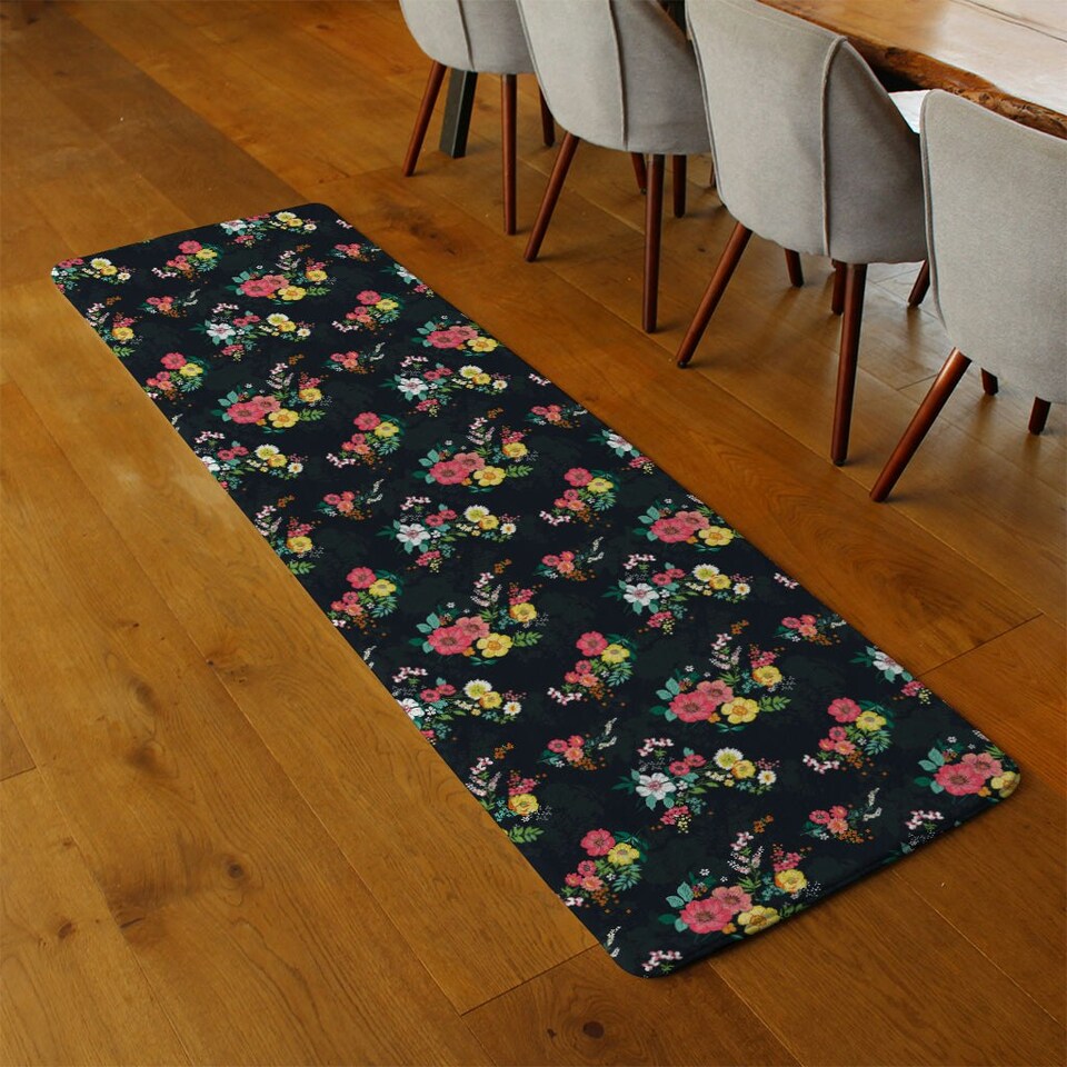 image 1 of Floral Pattern (Runner Rug) Black