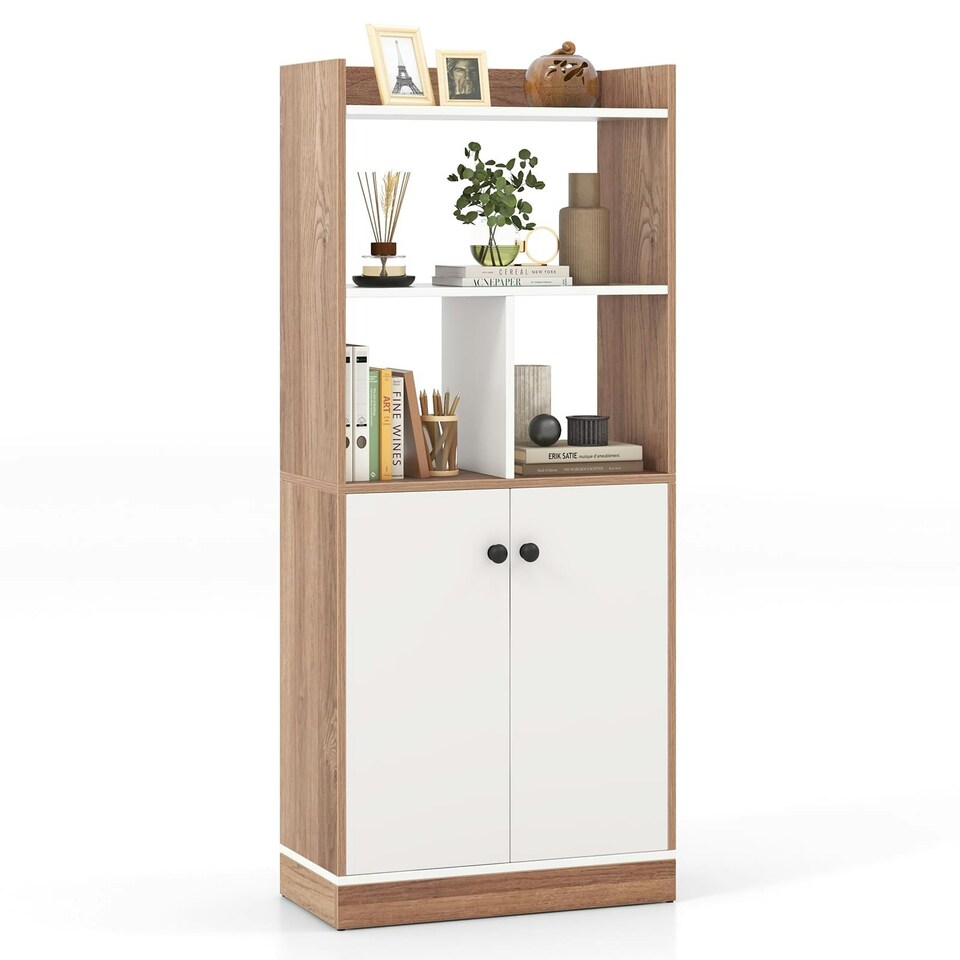 image 1 of COSTWAY 3-Tier Tall Bookshelf Modern Display Cabinet White