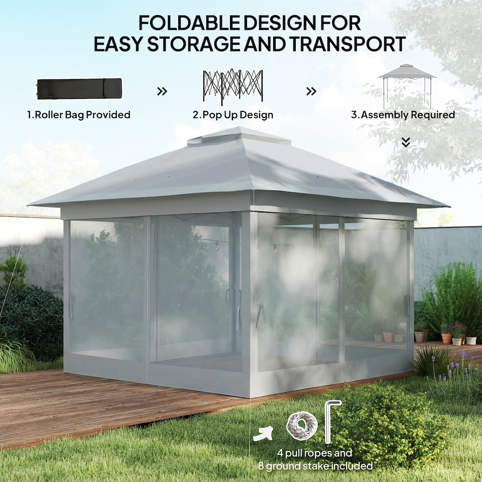 image 1 of Outsunny 3.6 x 3.6m Pop-up Tent Gazebo Instant Canopy Steel w/ Bag | Grey | Light Grey