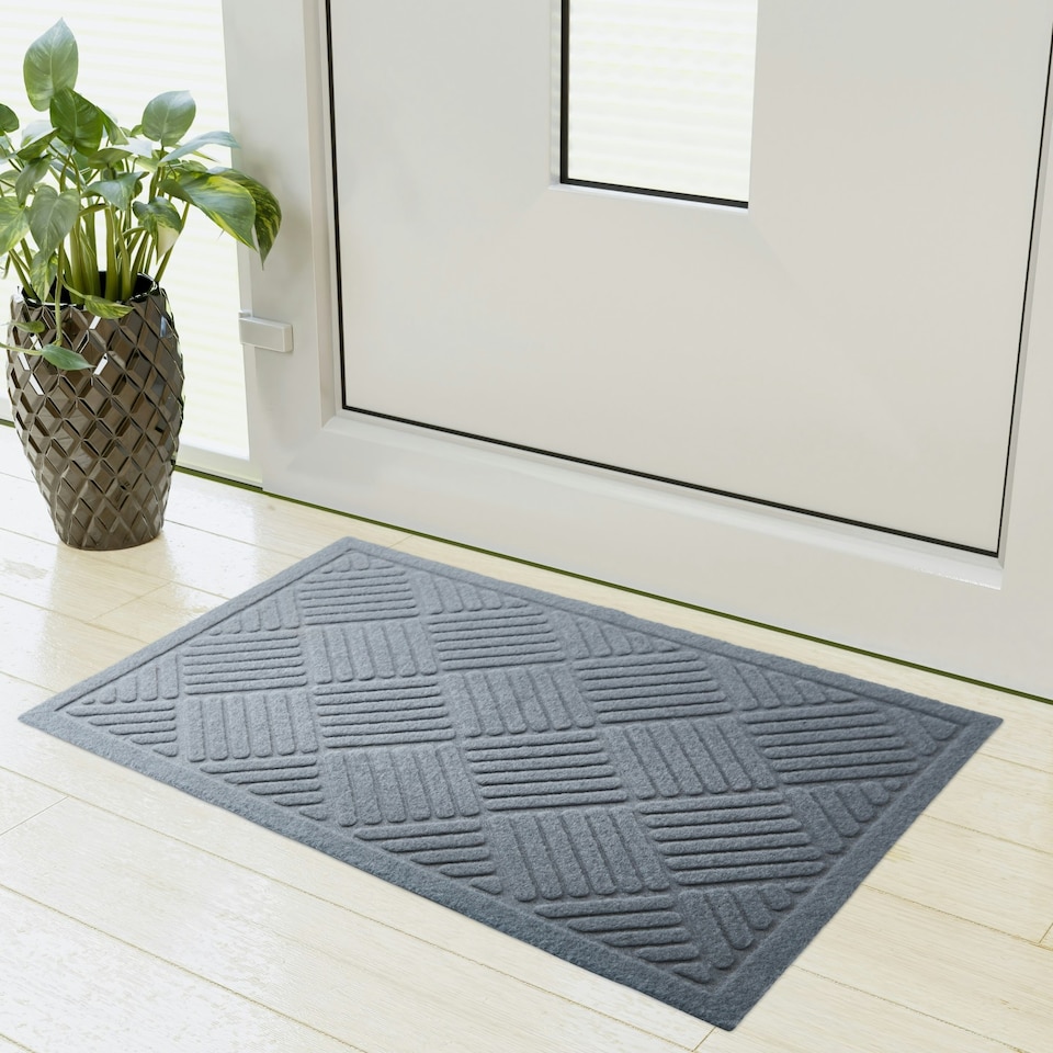 image 1 of Cross Hatch Grey Front Door Mat
