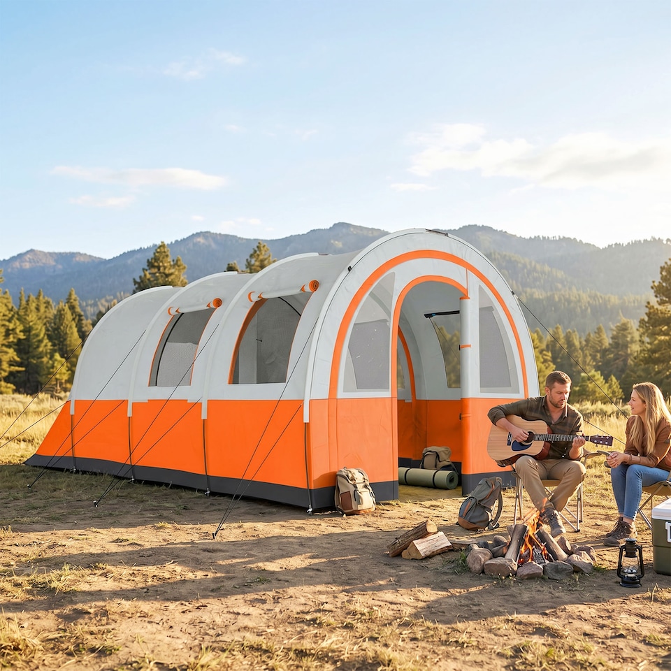 image 1 of Outsunny Camping Tent, 3000mm Waterproof Family Tent for 3 Man, Orange