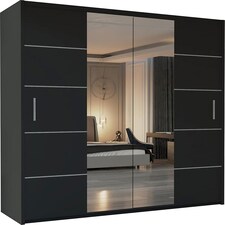 Modern Wavy Sliding Mirror Wardrobe 120/150/180/203cm White/Black/Grey/Oak Black | 180cm