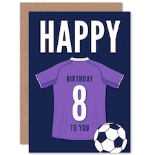 Football Strip Kit Purple Top On Dark Age 8 Year Old Child Kids 8th Birthday Card