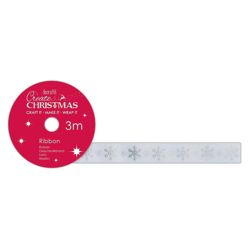 Satin Christmas Ribbon (3m) - Snowflake - Create Christmas - PMA 367971