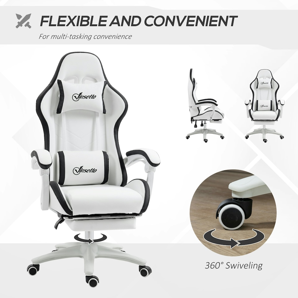 image 1 of Vinsetto Racing Style Gaming Chair with Reclining Function, White and Black