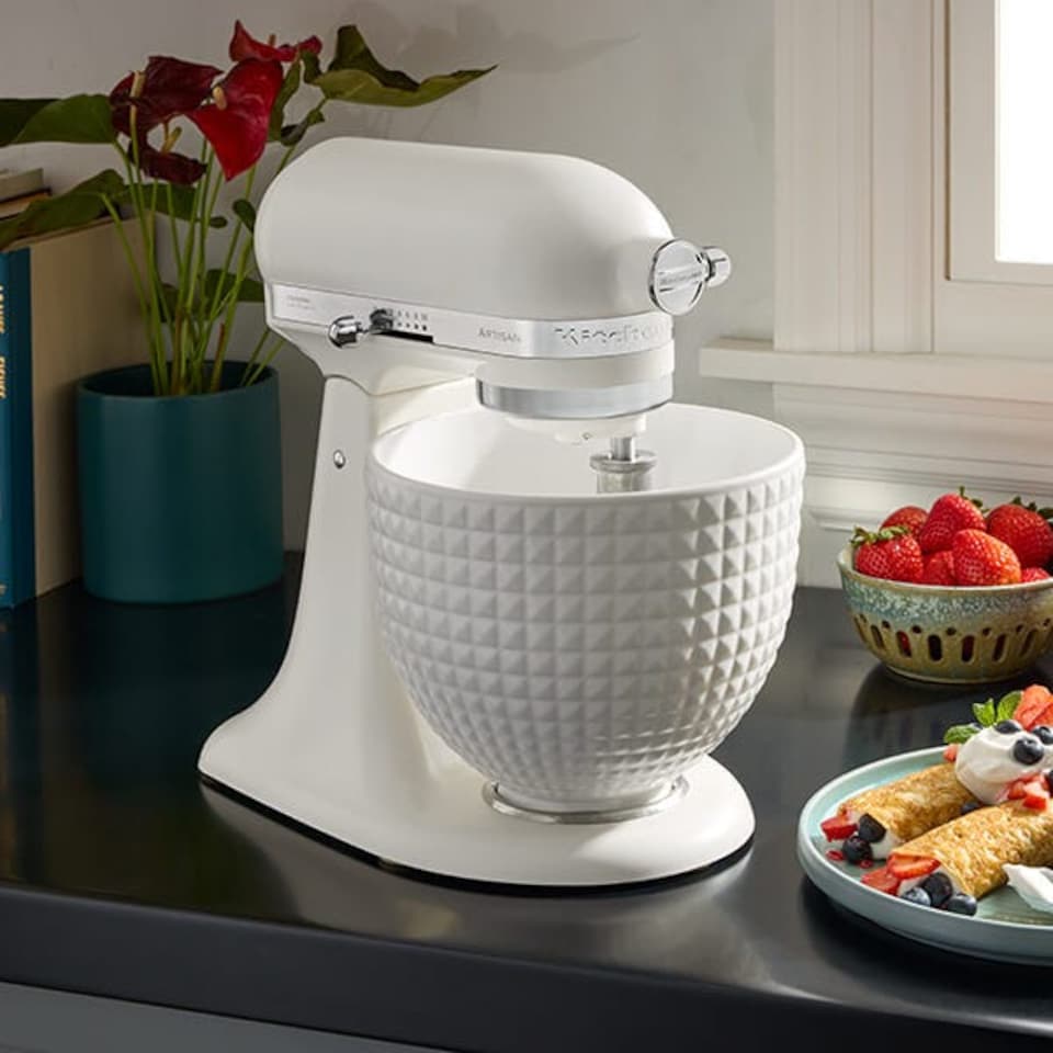 image 1 of KitchenAid Artisan Mixer 156 Monochrome White with Ceramic Bowl & FREE Gifts