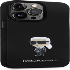 Karl Lagerfeld Ikonik Metal Pin Silicone Cover for iphone 15 Pro 6.1 Black - KLHCP15LSMHKNPK