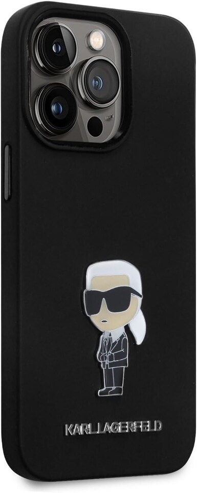 image 1 of Karl Lagerfeld Ikonik Metal Pin Silicone Cover for iphone 15 Pro 6.1 Black - KLHCP15LSMHKNPK